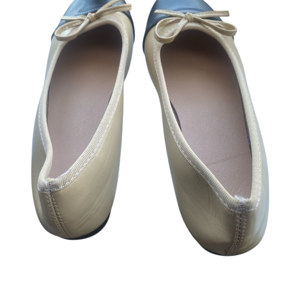 Womens Ballet Flats Shoes Tan Black Size 8 Slip on Slippers Beige Bow Cap Low - Picture 4 of 5